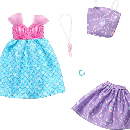 Barbie Fashions Clothing Set, 2 Outfits for Fashion Doll Include Mermaid-Themed Dress, Top & Skirt & 2 Accessories