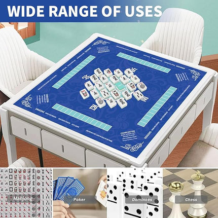 Mahjong Mat Non-Slip Noise Reduction Gaming Mat - 31.5x31.5 Inch Ideal for Mahjong, Poker, Board Games, Card Games & Dominoes (Blue)