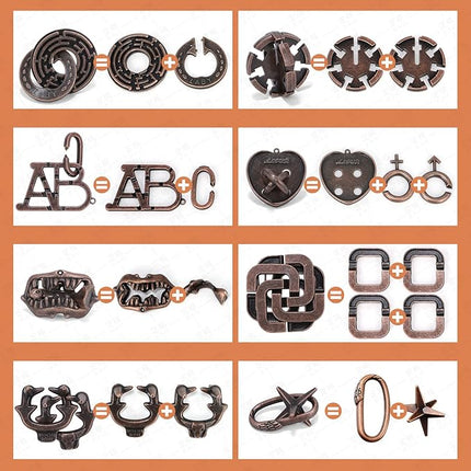 8 Pcs Brain Teaser Puzzles for Adults Teens - Metal Puzzles 3D Puzzle Game Toys for Adults Teens - Unlock Interlocking Puzzle Adult IQ Education Smart Toys