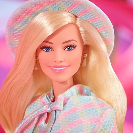 Barbie The Movie Doll, Margot Robbie as, Collectible Doll Wearing Blue Plaid Matching Set with Matching Hat & Jacket