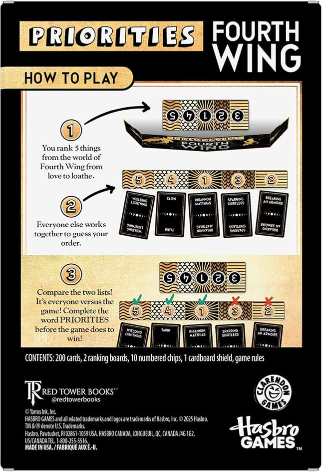 Hasbro Gaming Priorities Fourth Wing Edition Game | Officially Licensed Party Game Inspired by Empyrean Series | Ages 17+ | 3+ Players | 20 Mins.