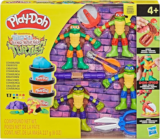 Play-Doh Teenage Mutant Ninja Turtles Cowabunga Creations Bendy 4 Inch Action Figures Set, Kids Arts & Crafts, TMNT Toys for Boys & Girls 4+