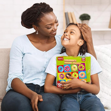 SYNARRY 100 Piece Wooden Puzzles for Kids Ages 4-8, Donuts Jigsaw Puzzle for Kids Ages 4-6 8-10 Teens, Educational Puzzles for 4 5 6 7 8 9 Years Old, Easter Basket Stuffers Valentines Day Gift for Kid