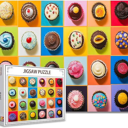 1000 Piece Jigsaw Puzzles for Adults Colorful Cute Cupcakes Jigsaw Puzzle Flower 1000 Pieces Puzzles Game Sweet Donut Dessert Wall Decor DIY Craft Puzzle Different Decorations Cupcakes Art