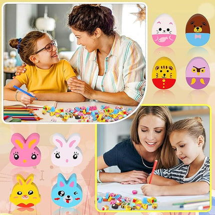 JUNEBRUSHS Easter Mini Animal Pencil Erasers - 150 Pcs Cute Bunny Egg Shaped Erasers for Kids - Bulk School Classroom Easter Basket Stuffers & Party Favors