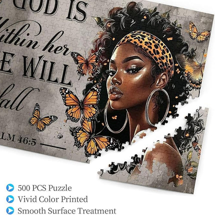 African American Jigsaw Puzzles 500 Pieces for Adults, Psalm 46:5 Bible Verse, Inspirational Black Woman Wooden Puzzle for Stress Relief & Home Decor