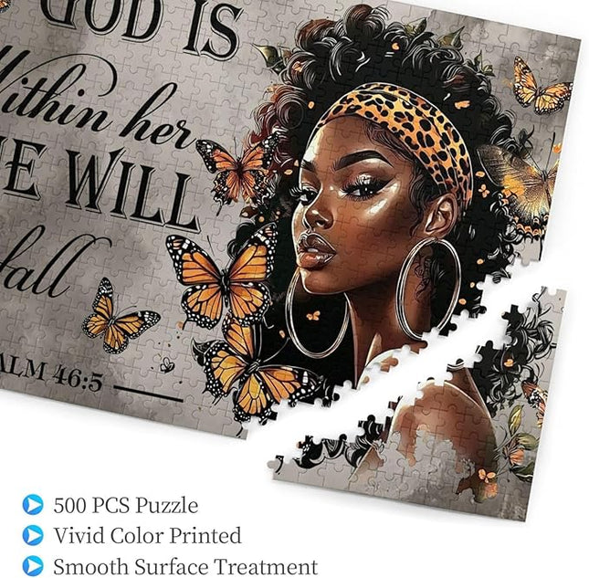 African American Jigsaw Puzzles 500 Pieces for Adults, Psalm 46:5 Bible Verse, Inspirational Black Woman Wooden Puzzle for Stress Relief & Home Decor