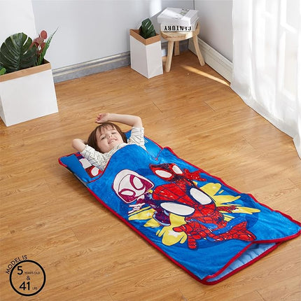 Super Soft Plush Toddler Quilted Nap Mat with Built in Blanket and Pillow
