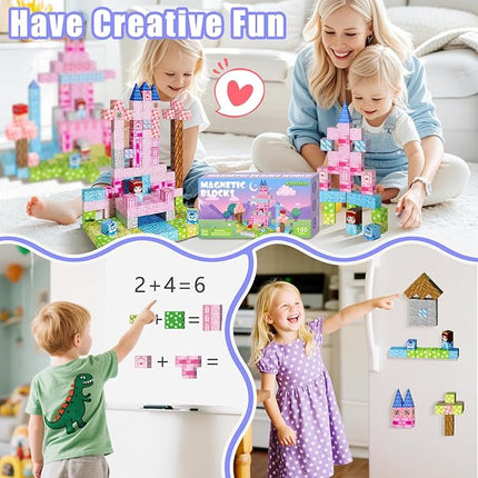 100PCS Magnetic Blocks, Magnetic Building Blocks, STEM Constructions Magnet Blocks for Boys Girls Age 3 4 5 6 7 8 9 10, Sensory Stacking Toy Christmas Birthday Gifts for Kids