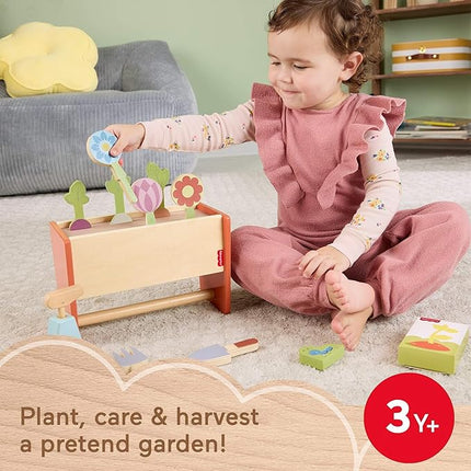 Fisher-Price Wood Pretend Play Toy Tiny Garden Caddy, 12-Piece Set with Wooden Tools & Plants for Preschool Kids Ages 3+ Years (Amazon Exclusive)