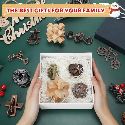 24 Pack Brain Teaser Puzzle Set Wooden and Metal 3D Interlocking IQ Toys for Adults and Teens Educational Games(Classic Style)