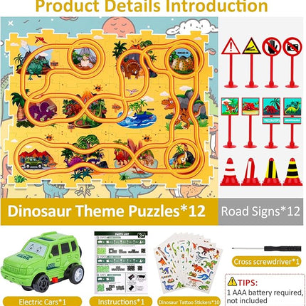 25PCS Puzzle Racer Kids Car Track Set Dinosaur Themed Series, Puzzle Track Car Play Set, Rail Car Puzzle Track, Kids Car Track, Educational Puzzle Toys Gifts for Kids Boys and Girls