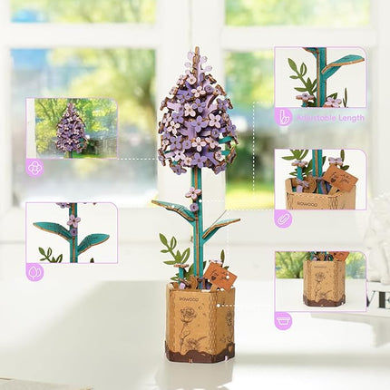 rowood 3D Puzzles for Adults,Wooden Artifical Flower Craft Kit,DIY Botanical Collection Building Toy Set,Mother's Day/Valentine's Day/Thanksgiving Day/Christmas/Birthday Gift -Lilac