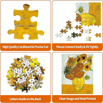 100 Piece Puzzles for Kids Sunflowers by Vincent Van Gogh Puzzle Famous Oil Painting 100 Pieces Puzzles for Adults Seniors Elderly Classic Art Puzzles 100 Piece for Kids Ages 6-10
