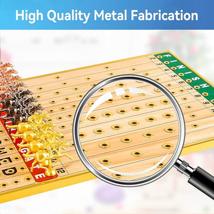 Luxurious Horse Race Board Game Horse Racing Board Game Colorful Metal Grommets with 11 Durable Metal Horses 2 Dice and 2 Boxes of Cards (Gold Grommets)