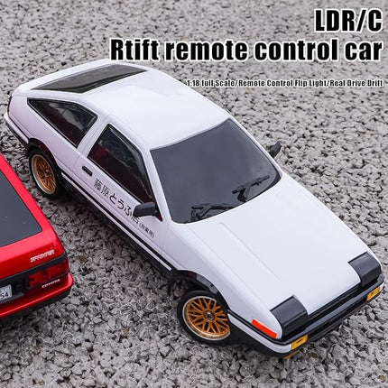 1:18 AE86 Model LD1801 RC Drift Car 1/18 2.4G Remote Control on Road ESP Gyroscope LED Mini RC Racing Cars (White)