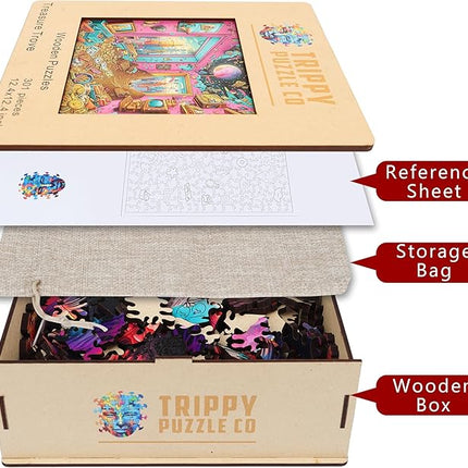 Wooden Jigsaw Puzzle for Adults - Challenging 300 Piece Puzzle with Cool Shapes - Mind Bending Brain Teaser Collection (Treasure Trove)