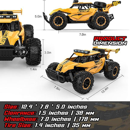 BLUEJAY Remote Control Car for Boys, RC Cars, 1:12 Monster RC Truck Off Road with LED Headlight and Rechargeable Battery Gifts for Adults Boys 8-12