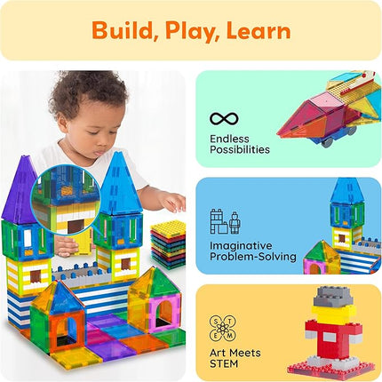 PicassoTiles Magnetic Building Blocks Brick Tiles STEM Creative Magnet Tiles Add Ons Set Construction Toy Socket Spikes Accessory Toys Educational Imaginative Learning Kit Stacking Set Toddlers Colors