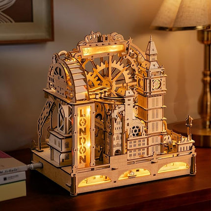 ROKR Marble Travel London, 3D Wooden Puzzles for Adults, Marble Run Kit Adults to Build, 3D Wooden Puzzle with LED, Unique Gift for Men Women