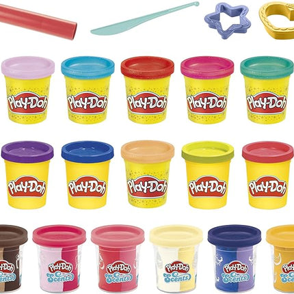 Play-Doh Sparkle and Scents Variety Pack of 16 Cans of Modeling Compound and 4 Tools, Arts and Crafts Toy for Kids 3 and Up, Non-Toxic