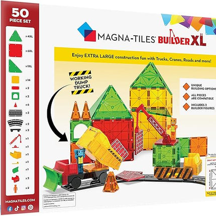 MAGNA-TILES Builder XL 50-Piece Magnetic Construction Set, The Original Magnetic Building Brand