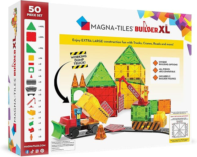 MAGNA-TILES Builder XL 50-Piece Magnetic Construction Set, The Original Magnetic Building Brand