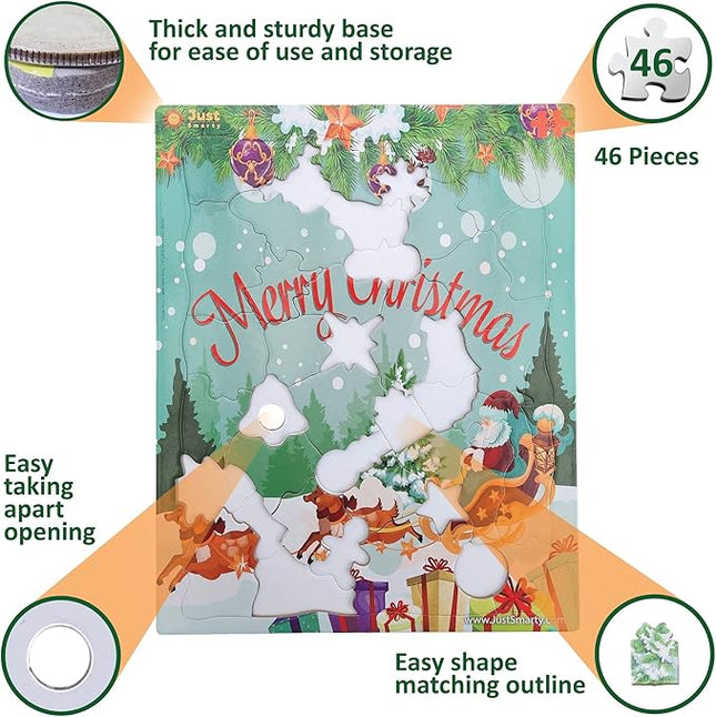 Just Smarty Merry Christmas Jigsaw Puzzle 46 Pieces for Kids Ages 4, 5, 6, 7, 8 with Fun Shapes and Tray. Fun Learning Educational Toy for Boys Girls in Pre-K, Kindergarten, First and Second Grade