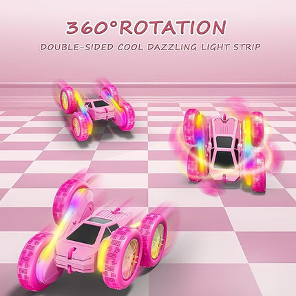 RC Stunt Car, Rmote Control Car for Gilrs, Double-Sided RC Crawler with 4 USB-C Batteries, 360° Rotating Drift Car, 2.4GHz Truck Toy for Kids 4-8+ Years