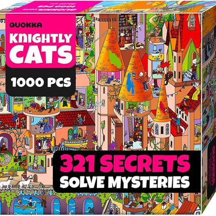 QUOKKA 1000 Piece Jigsaw Puzzle for Adults Knightly Cats – Premium Box Packaging with Extra Fun Challenges - Whimsical Cat Puzzle - Perfect for Relaxation & Creativity & Gift Giving