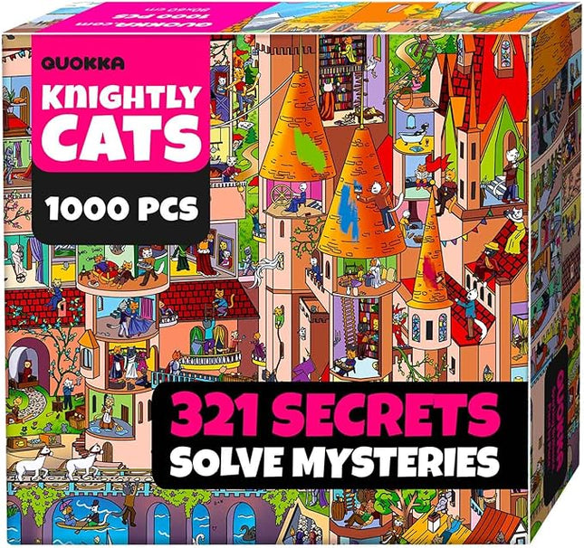 QUOKKA 1000 Piece Jigsaw Puzzle for Adults Knightly Cats – Premium Box Packaging with Extra Fun Challenges - Whimsical Cat Puzzle - Perfect for Relaxation & Creativity & Gift Giving