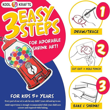 Shrink Krafts - Shrinky Paper Kit for Kids - Arts and Crafts for Girls & Boys Ages 6-12 - Craft Kits Art Set - Indoor DIY Activity Craft Kits - Fun Creative Shrinky Charms for Kids