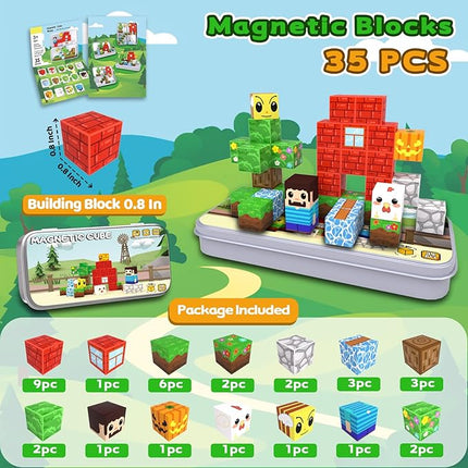 35PCS Mini Magnetic Blocks, Travel Magnetic Building Cubes with Storage Box, Portable Magnetic Toys Set for Boys & Girls 3-5, Birthday Gifts
