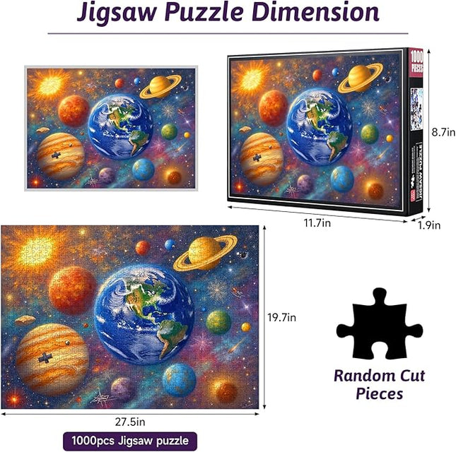 1000 Piece Jigsaw Puzzle for Adults – Solar System Space Puzzles | Colorful Galaxy Planets Puzzle for Learning, Relaxation & Gifts