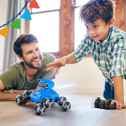 Robot Toys, 8-Wheel Stunt Remote Control Car with Auto-Demonstration, 360° Rotation, LED Eyes, Music, 2.4Ghz, All Terrain Rc Cars, Remote Control Car for Boys 4-7 6-8 8-12
