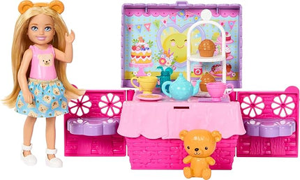 Barbie Family & Friends Club Chelsea Pop-Up Tea Party Playset with Blonde Small Doll, Transforming Picnic Basket & 10+ Accessories