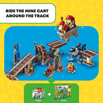 LEGO Super Mario Diddy Kong's Mine Cart Ride Expansion Set 71425, Collectible Building Toy with Brick Built Funky Kong Figure, Super Mario Gift Set for Kids Ages 8-10 to Combine with a Starter Course