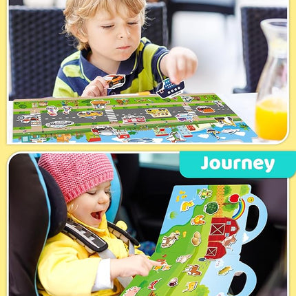 Benresive Reusable Sticker Books for Kids 2-4, Sticker Books for Toddlers 1-3 2-4, Toddler Travel Toys Activities Crafts Gifts - Farm, Space and Vehicle
