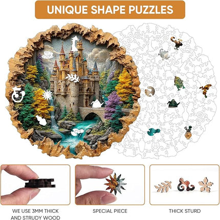 Castle 500 Pieces Wooden Puzzles for Adults - Majestic Autumn Castle Landscape Jigsaw Puzzles, Premium Stress Relief Brain Teaser & Premium Decorative Gift, 16.4x16.5 in