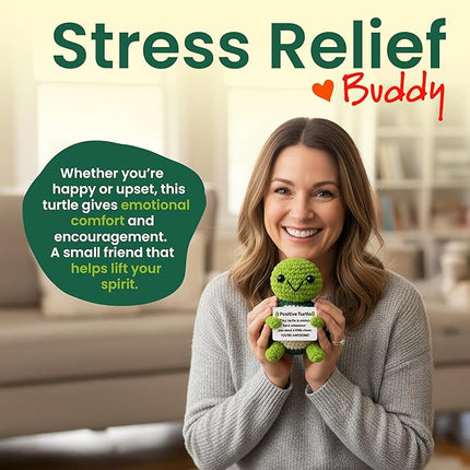 Positive Turtle New - Positive Crochet Animals Handmade Emotional Support Crochet Doll Desk Decor Pickle Gifts Emotional Support Plush for Anxiety & Stress Relief