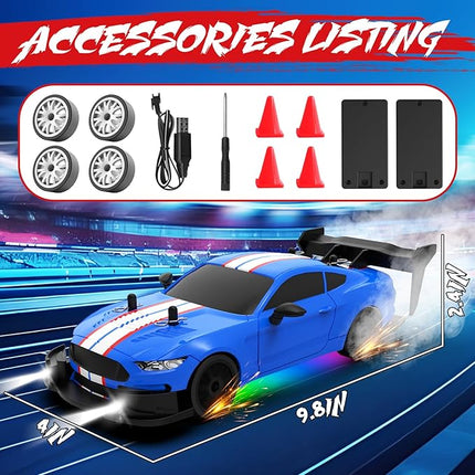 RC Drift Car 1:20 Scale Remote Control Cars 2.4GHz 4WD High Speed RTR Racing Vehicle with LED Lights 2 Rechargeable Batteries and Drifting Tires Racing Sport Toy Car for Adults Kids Boys Girls