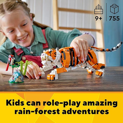 LEGO Creator 3 in 1 Majestic Tiger Building Set, Transforms from Tiger to Panda or Koi Fish Set, Animal Figures, Collectible Building Toy, Gifts for Kids, Boys & Girls 9 Plus Years Old, 31129