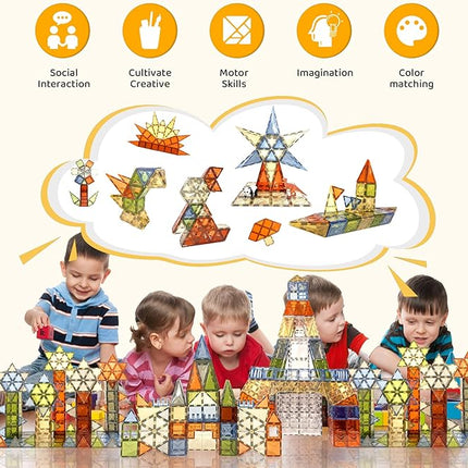 100 PCS Magnetic Tiles, Diamond Magnetic Blocks Building Set Magnet Tiles STEM Toys 3D Kids Preschool Educational Sensory Toys Gift for Toddlers Kids Boys Ages 3 4 5 6 7 8 9+ Year Old