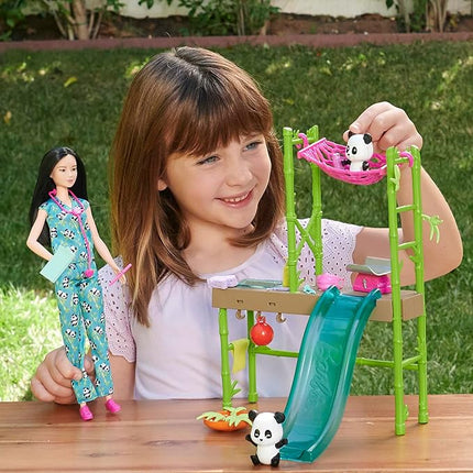 Barbie Careers Playset, Baby Panda Care & Rescue Set with Vet Fashion Doll, 2 Color-Change Pandas & 20+ Accessories
