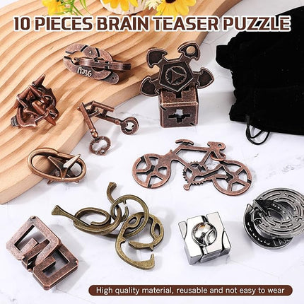 Syhood 10 Pieces Metal Brain Teaser Puzzles for Adults 3D Steel Puzzle Difficult Magic Mind Challenge Unlock Interlocking Games Iq Smart Logic Test Toys Basket Filler Stuffers(Stylish)