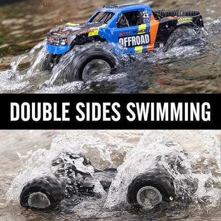 1/12 Big Amphibious Remote Control Car，Monster Truck Pool Toy w/ Waterproof Remote, 4WD, 2.4G, 2 Modular Batteries (60+Mins), Off Road All Terrains RC Car For Boys Adults Kids 4-12, Ideal Gift-Orange