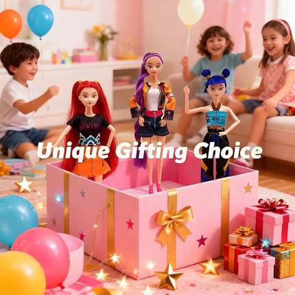 2025 New 11.5'' Demon Hunter Doll,Made to Move Demon Hunter Doll,Collectible Display Figure Dolls Set,Birthday Gifts for Kids Girls Fans (B-Red Hair)