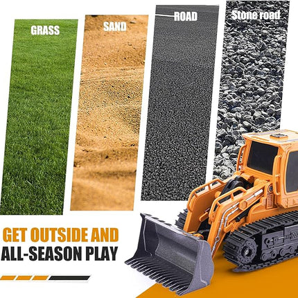 Remote Control Front Loader - Metal Shovel, LED Working Lights, Music & 2 Rechargeable Batteries, Construction Toys for Boys Age 4 5 6 7 8 Birthday Gift