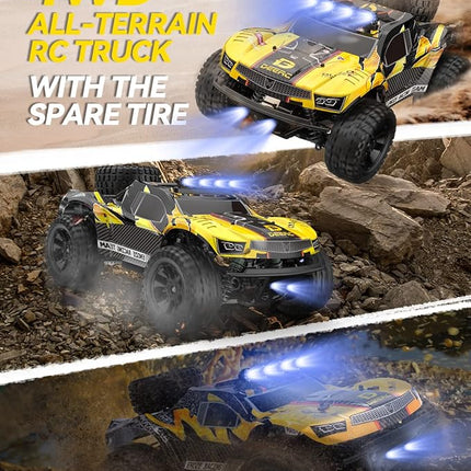 DEERC 9201E 1:10 Large Remote Control Truck with Lights, Fast Short Course RC Car, 48 km/h 4x4 Off-Road Hobby Grade Toy Monster Crawler Electric Vehicle with 2 Rechargeable Batteries for Adult Kid Boy