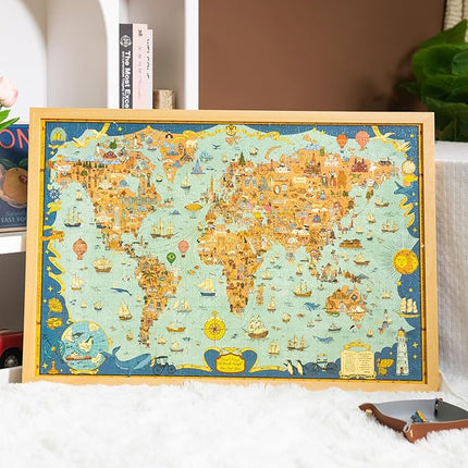 MOMIBOOK Puzzles for Adults 1000 Pieces Jigsaw Puzzles of Journey Through The World, Painting Image World Map Difficult Challenging Impossible Puzzle Unique Funny Party Christmas Birthday Gifts